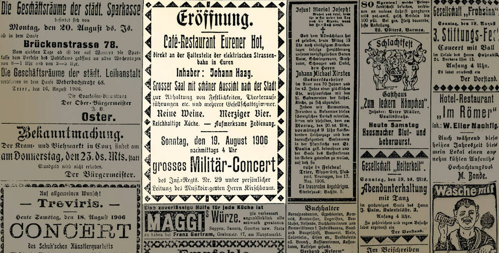 Zeitungsartikel Hotel Eurener Hof seit 1906 in Trier im Stadtteil Euren an der Mosel